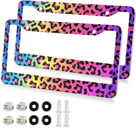 Gzhjmy Rainbow Leopard Print Neon Cheetah License Plate Frames For