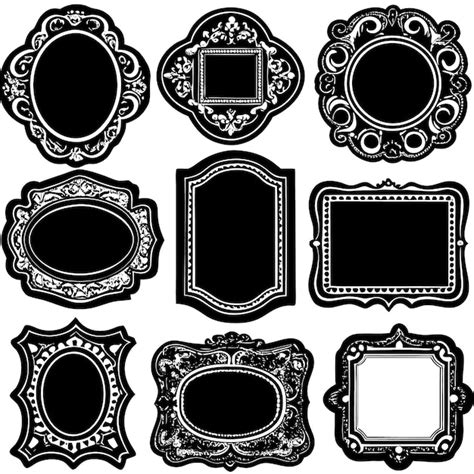 Nine Ornate Black And White Frames With Different Shapes Premium Ai