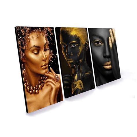 Quadro Decorativo Mulher Negra Dourada Gold Para Sala Quarto Mister