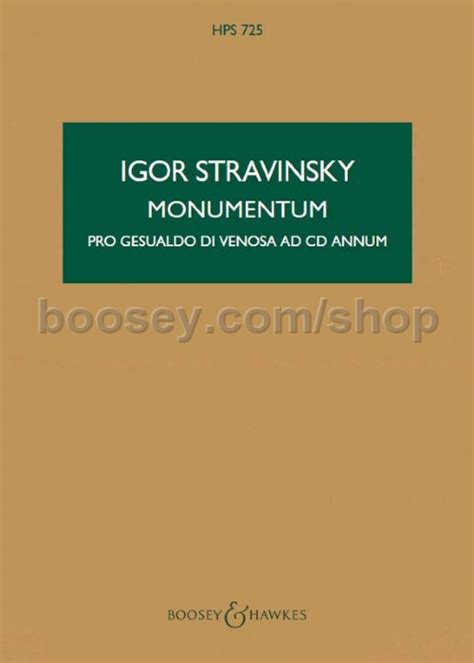 Igor Stravinsky Monumentum 3 Madrigals Hawkes Pocket Score HPS 725