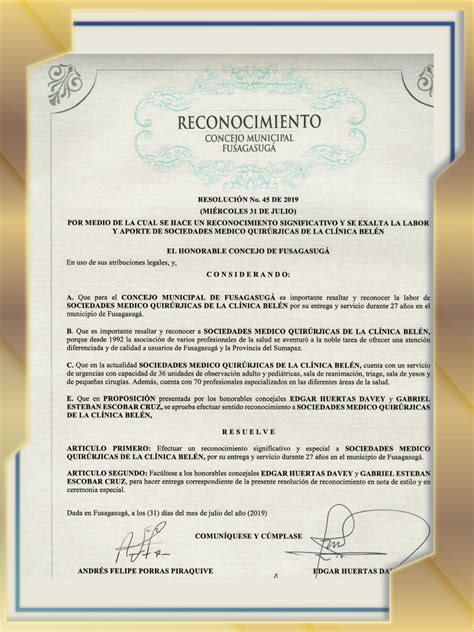 Reconocimientos Cl Nica Bel N