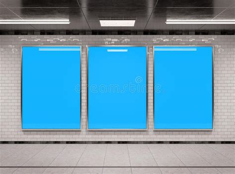 Vertical Triple Underground Billboard Frame Mockup 3d Rendering Stock