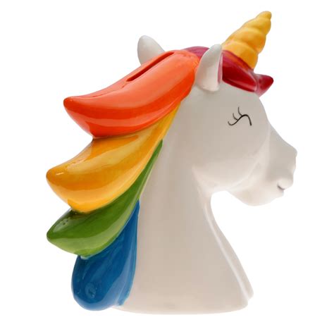 Einhorn Spardose aus Keramik mit regenbogenfarbener Mähne