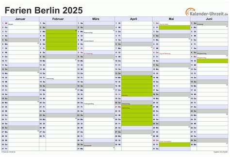 Ferien Berlin 2025 - Ferienkalender zum Ausdrucken