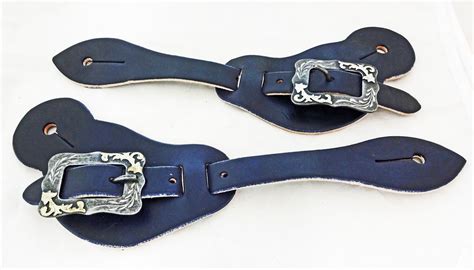 Navy Blue Harness Leather Western Spur Straps Pair Buckaroo Cowboy West