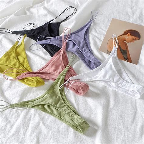 Culotte Bikini Sexy En Coton Fines Bretelles Pour Femmes String String String Sport Solide Sous