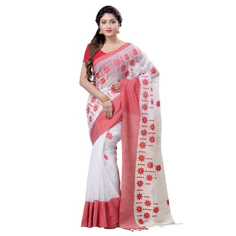 Women S Bengali Tant Traditional Khadi Pure Cotton Handloom Saree Red