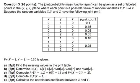 Solved Question 3 26 Points The Joint Probability Mass Function