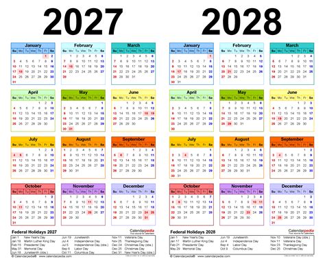 2027 2028 Two Year Calendar Free Printable Pdf Templates