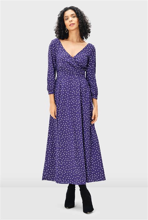 Shop Polka Dot Print Crepe Surplice Dress Eshakti