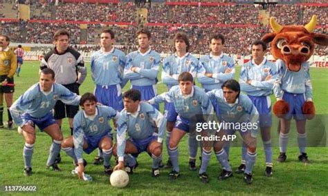 The national soccer team from Uruguay poses for a team picture during ...