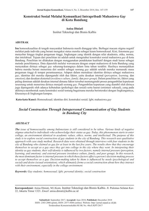Pdf Konstruksi Sosial Melalui Komunikasi Intrapribadi Mahasiswa Gay Di Kota Bandung
