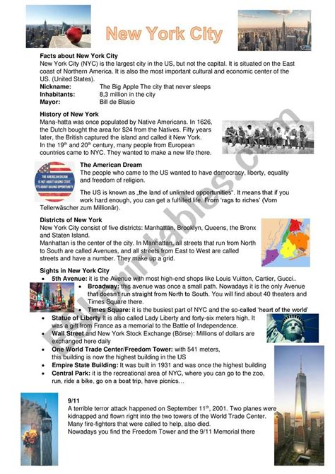 Factsheet New York Esl Worksheet By Cpoetscher