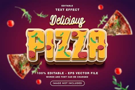 Delicioso Efeito De Texto Editável Pizza 3d Vetor Premium