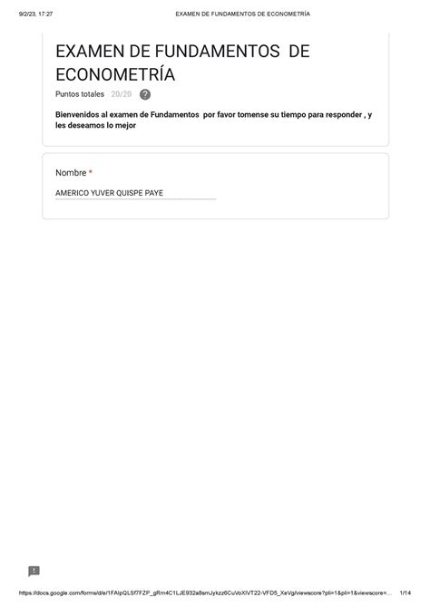 Examen DE Fundamentos DE Econometría Studocu