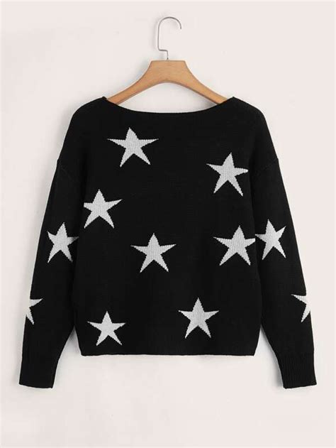 Shein Ezwear Star Pattern Drop Shoulder Sweater Shein Usa