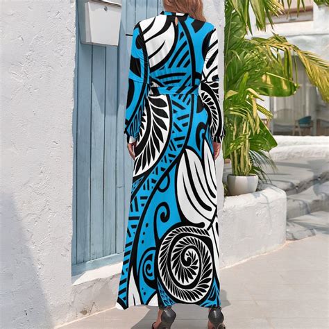 Hawaiian Ulu Breadfruit Blue White Black Design Long Dress Summer Dress