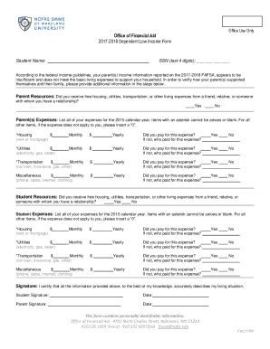 Fillable Online CONFIRMATION OF INCOME WORKSHEET 2017 2018 DEPENDENT