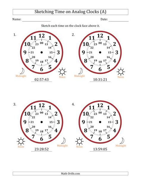 Sketching 24 Hour Time On Analog Clocks In 1 Second Intervals 4 Large