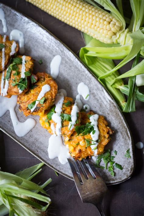 Spicy Corn Fritters With Cilantro Cream Feasting At Home