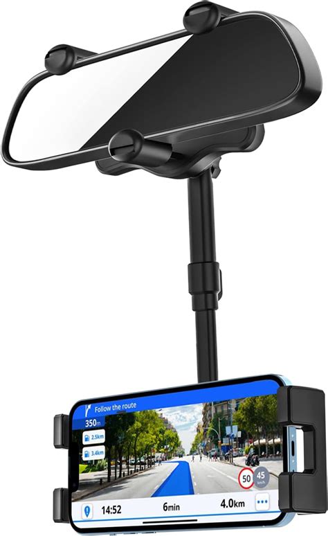 Car Rearview Mirror Phone Holder Mount 360Rotatable Retractable