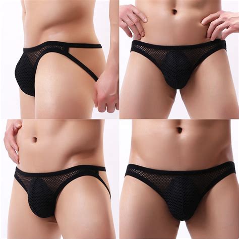 Men Low Rise Briefs Hollow Out Bulge Jockstrap Underpants Thong Pouch Trunks Breathable Thongs