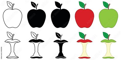 Apple Fruit And Eaten Core Clipart Outline Silhouette Red And Green