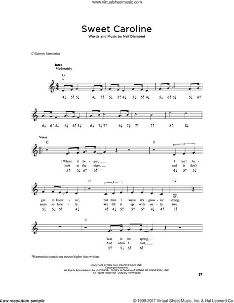 Diamond Sweet Caroline Sheet Music For Harmonica Solo Pdf Artofit