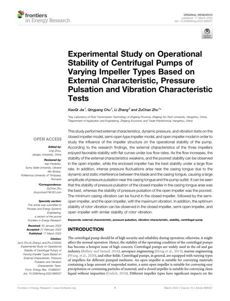 PDF Experimental Study On Operational Stability Of Centrifugal Pumps