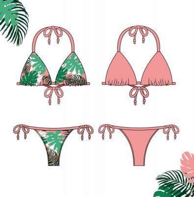 Bikini Front And Back View Swimsuit Fashion Flat Sketch Template Posters For The Wall