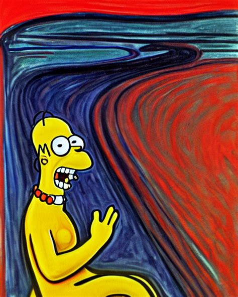 KREA AI - a painting of homer simpson in the scream by edvar...