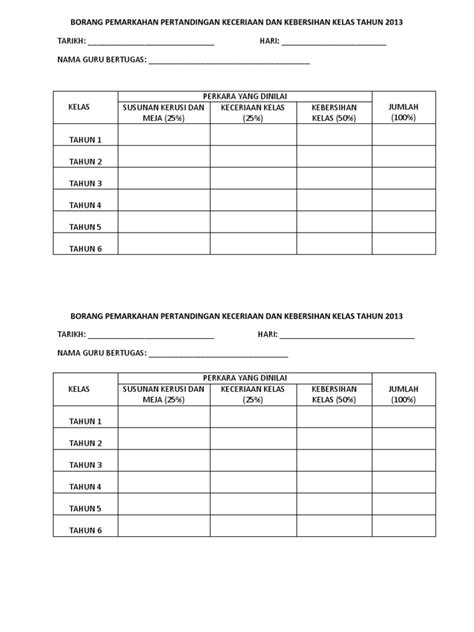 PDF Borang Pemarkahan Pertandingan Keceriaan Dan Kebersihan Kelas