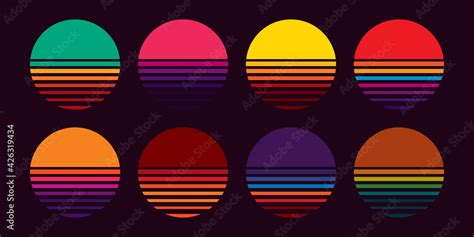 Vetor De Original Vector Vintage Set Retro Sunset Collection Do Stock