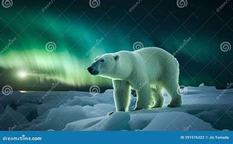 Polar Bear on the Ice in the Northern Lights. 3d Render Stock ...