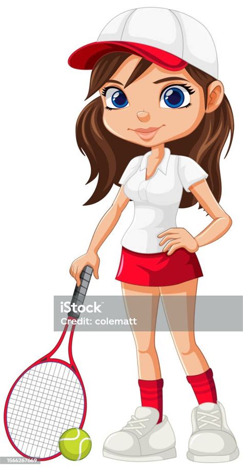 Beautiful Female Tennis Player Cartoon Character Stock Illustration Download Image Now