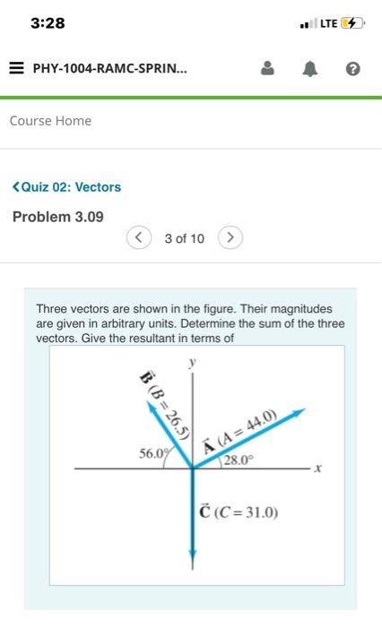 Solved Three Vectors Are Shown In The Figure Their Chegg