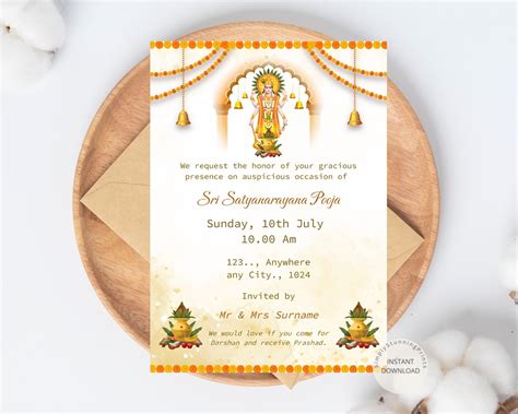 Buy Sri Satyanarayana Pooja Invitation Editable Satyanarayan Katha