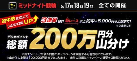 【517水～519金】的中数で山分けup！総額200万円分 ミッドナイト3連単的中キャンペーン！ 競輪投票は【楽天kドリームス】