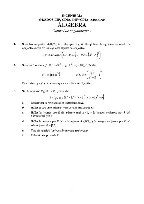 Álgebra C1 2022 23 Algebra IngenierÍa Grados Inf Cdia Infcdia Adeinf Álgebra Control De