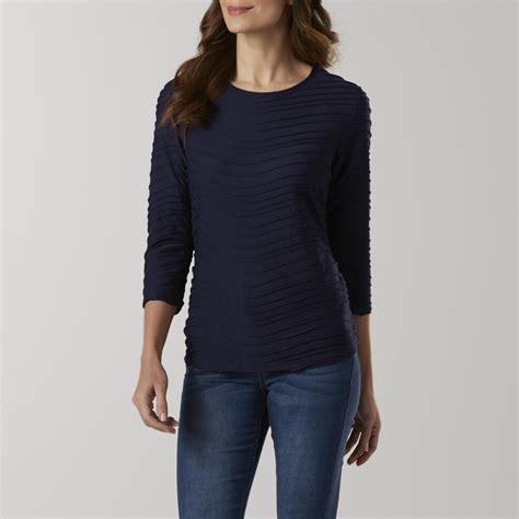 Basic Editions Womens Three Quarter Sleeve Top