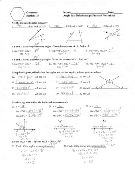 Special Angle Pairs Worksheet — Db