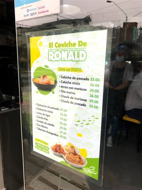 Carta Del Restaurante El Cebiche De Ronald Lince Av Ignacio Merino