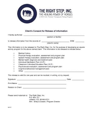 Fillable Online Client S Consent For Release Of Information The Right