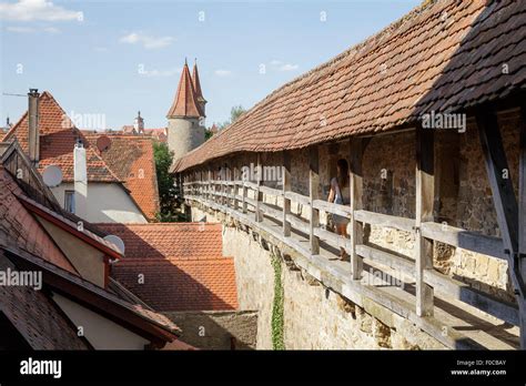 city walls, Rothenburg ob der Tauber, Franconia, Bavaria, Germany Stock ...