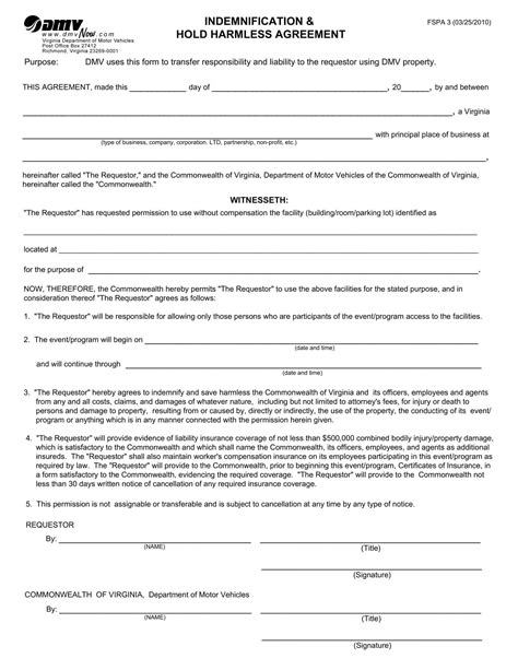 Free Printable Hold Harmless Agreement Templates PDF Word Real Estate