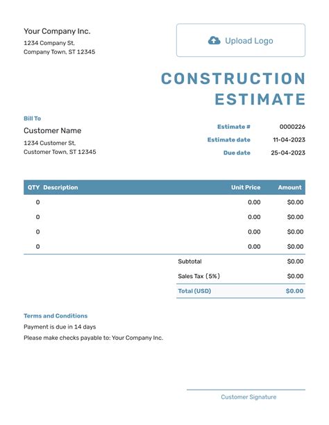 Free Construction Estimate Template | Docelf.com