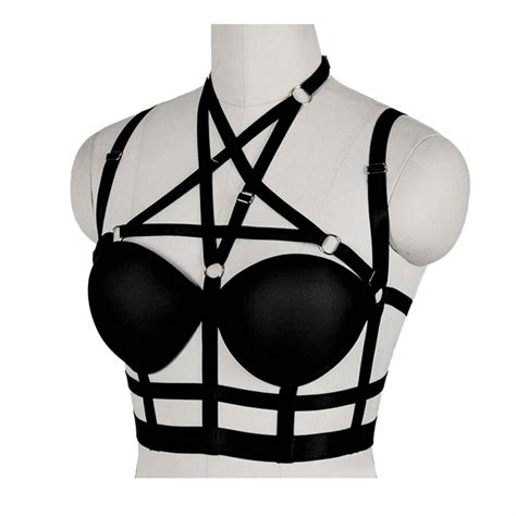 Punk Pentagram Chest Harness Bra Body Strappy Bras Top Cage Fashion Fetival Gothic Rave Lingerie