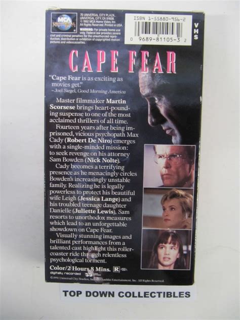 Cape Fear Robert De Niro Nick Nolte Jessica Lange Vhs Movie Ebay