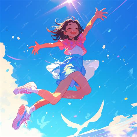 anime girl jumping   air   arms outstretched generative ai