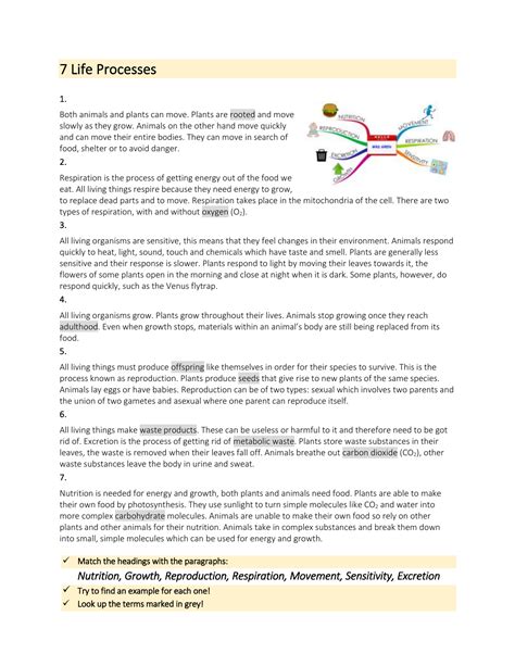 7 Life Processes_Text and Worksheet